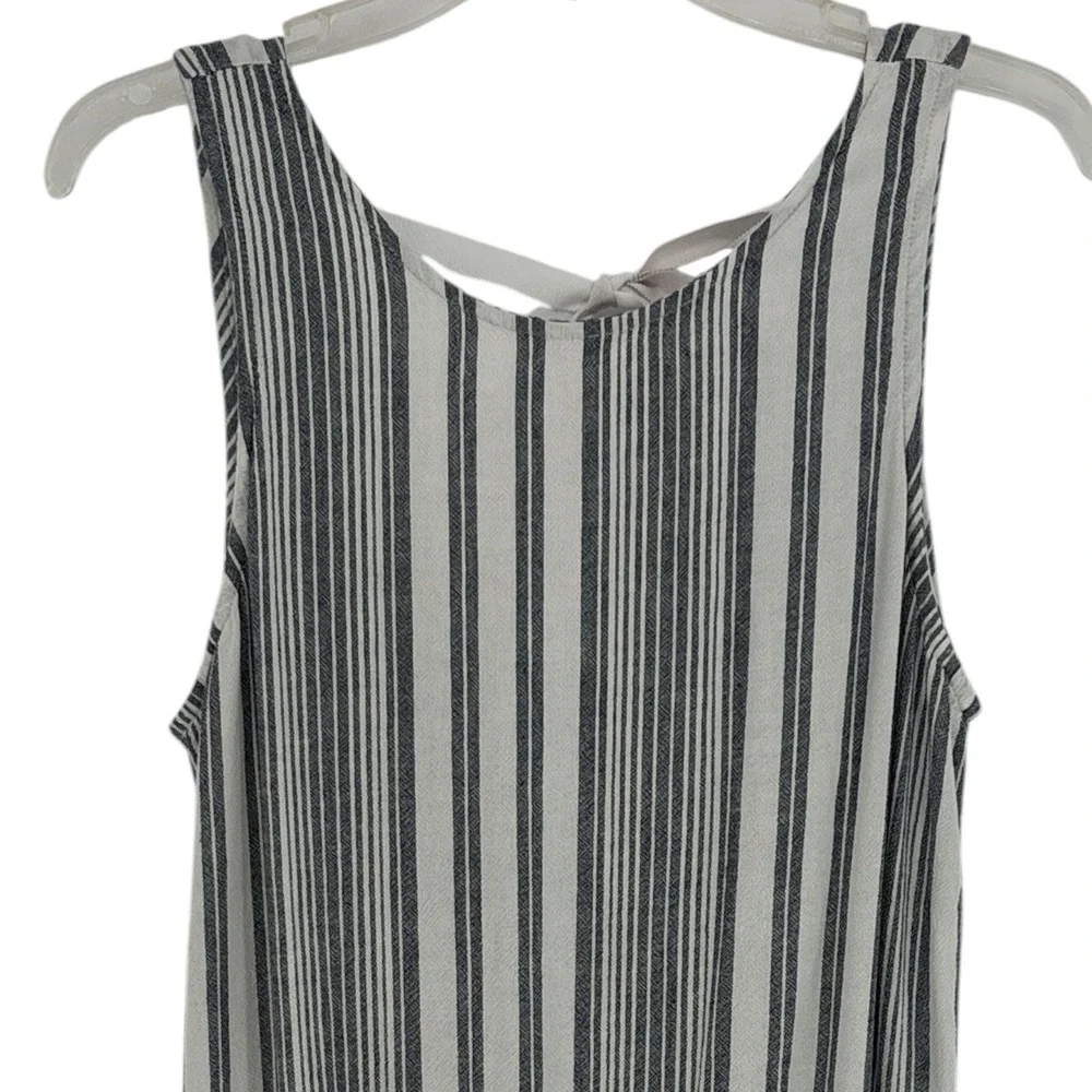 Bella Dahl Linen Blend Romper Gray White Striped Tie Back Medium Coastal Beach